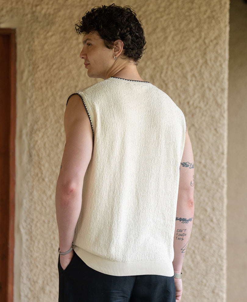 Cream Knit Structured Vest 100% Cotton