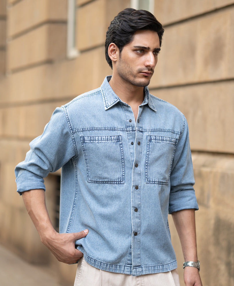 Blue Double Pocket Denim Shirt.