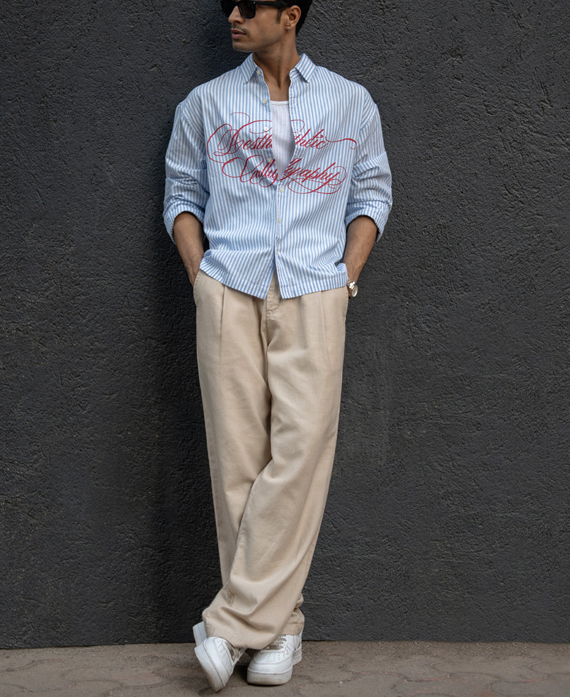 Blue Lightweight Printed Boxy Shirt.
