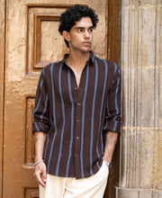 Dark Brown Structured Stripe Shirt