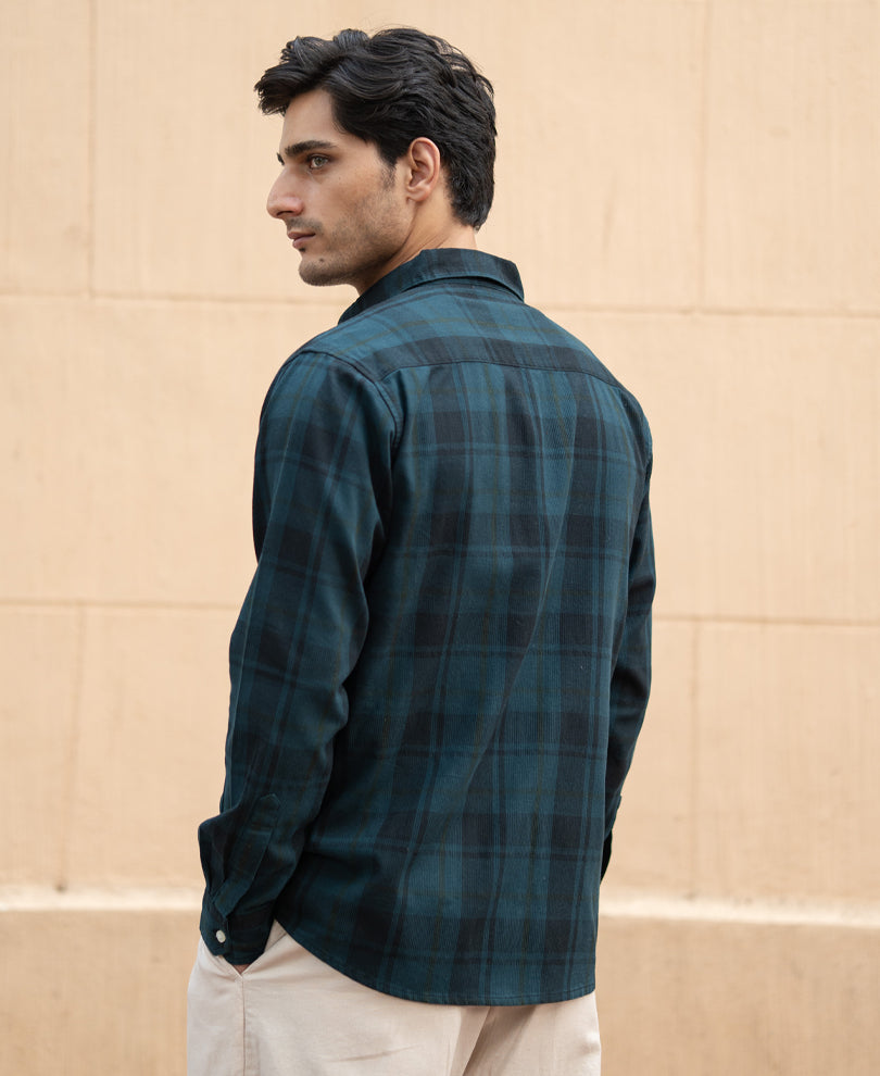 Dark Teal Structured Checks Shirt.