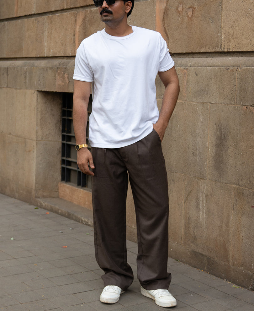 Brown Pleated Baggy Trousers