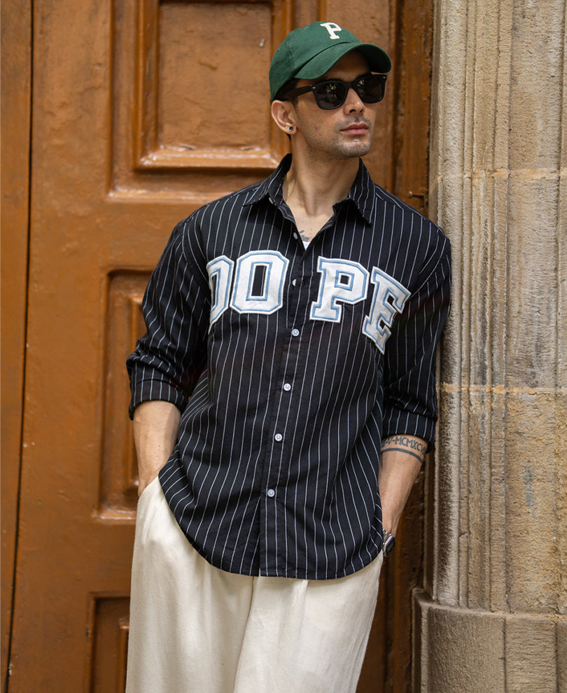 Black Embroidered Oxford Shirt 100% Cotton