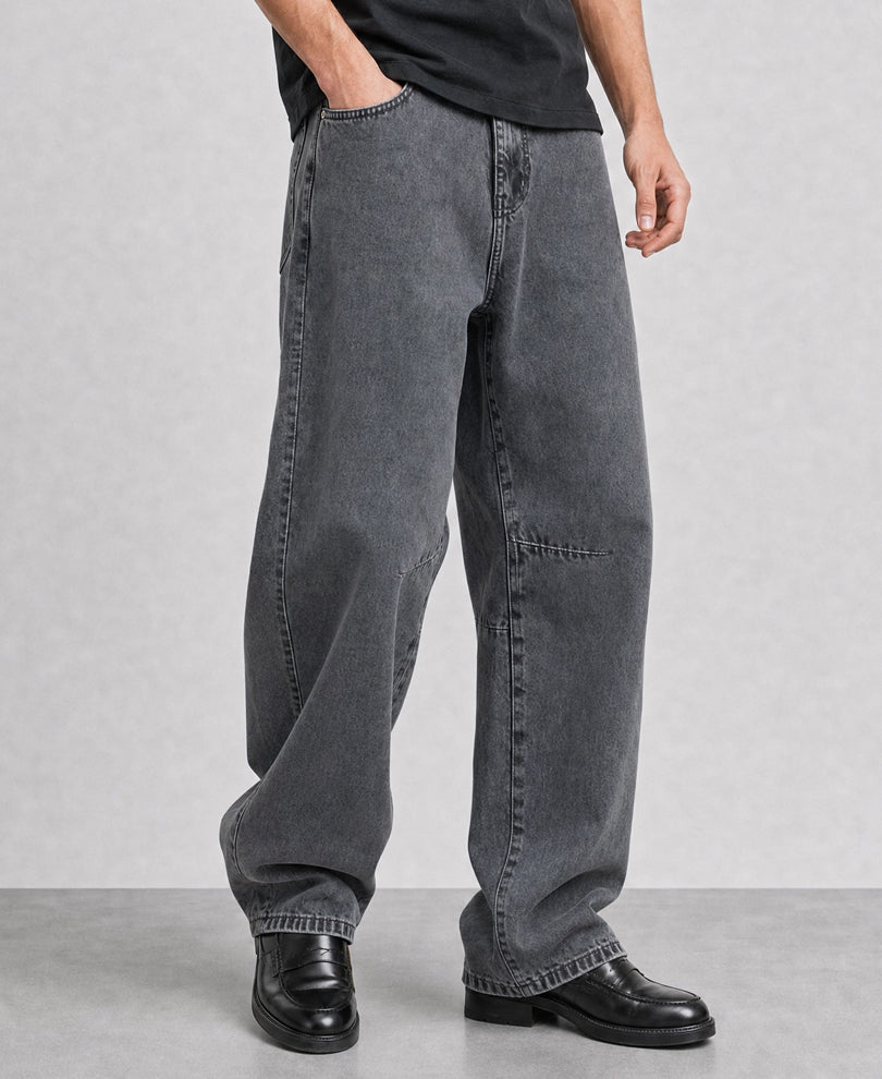 Charcoal Panelled Barrel Fit Jeans