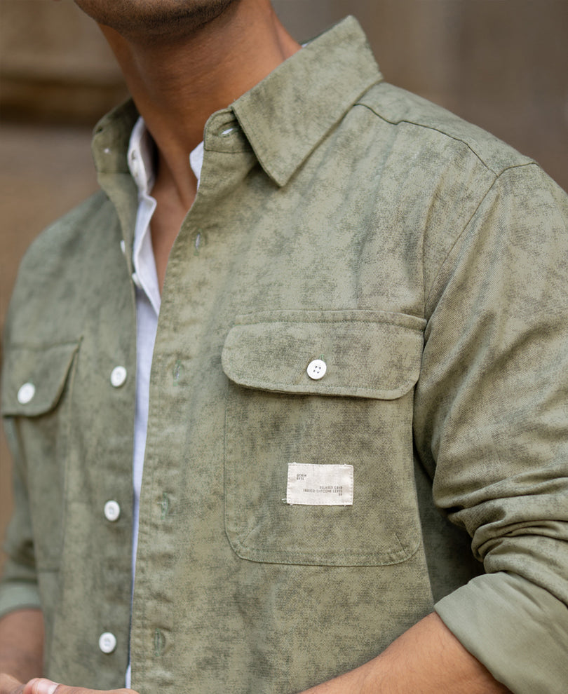 Green Printed Structure Shirt.