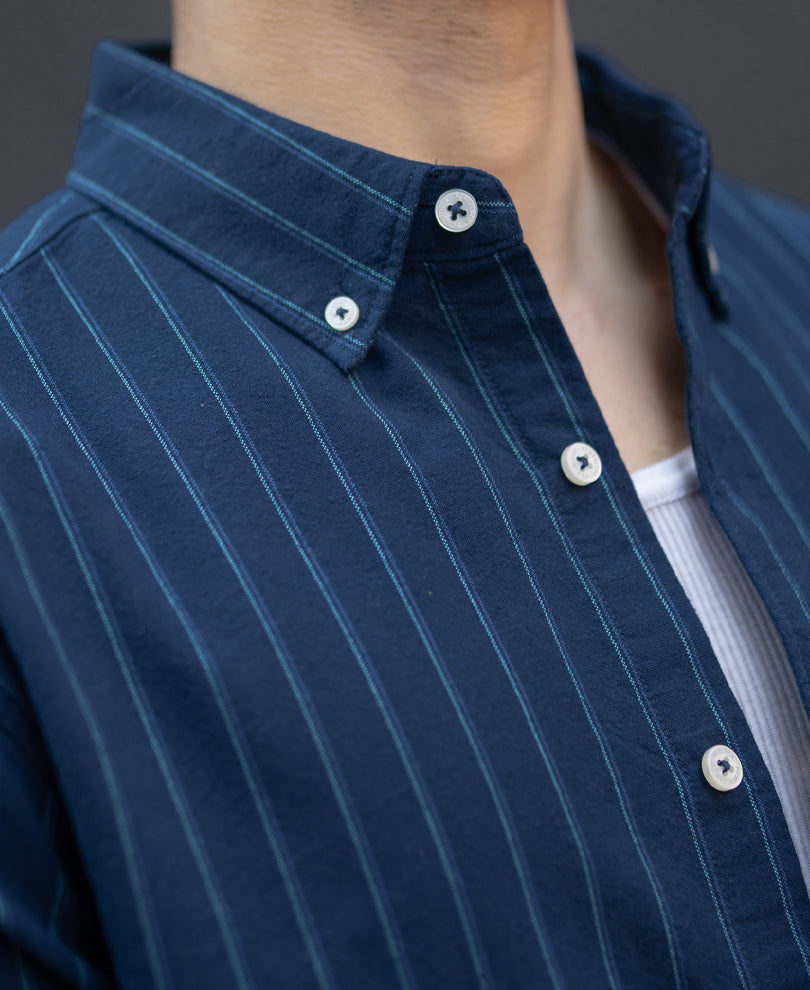 Navy Oxford Stripe Shirt.