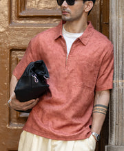 Rust Wash Effect Zipper Shirt