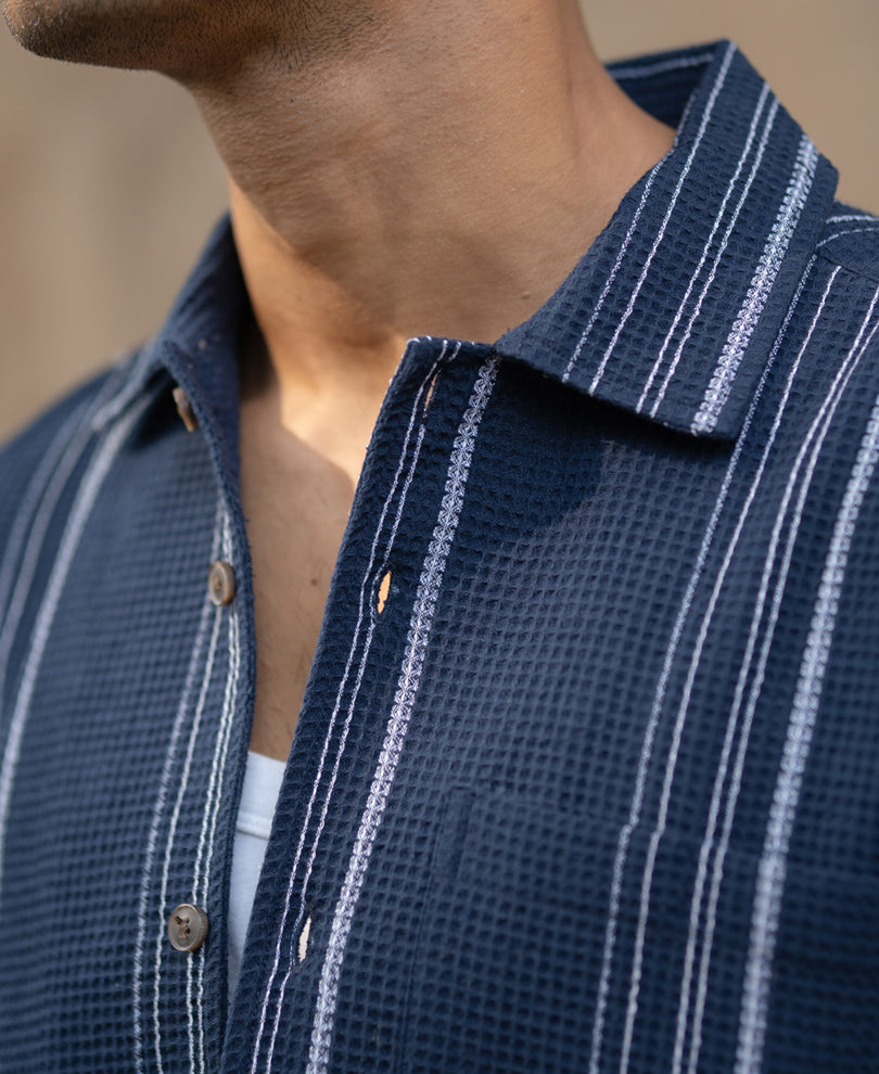 Navy Structured Striped Shirt.
