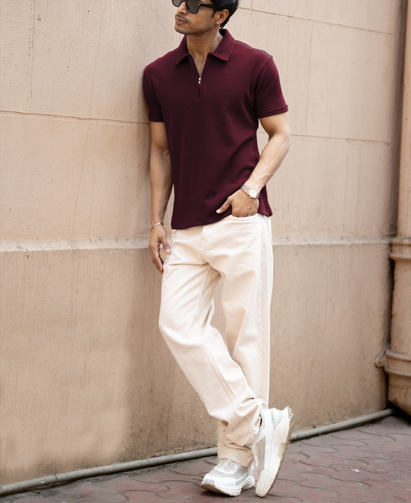 Wine Zipper Polo T-Shirt.