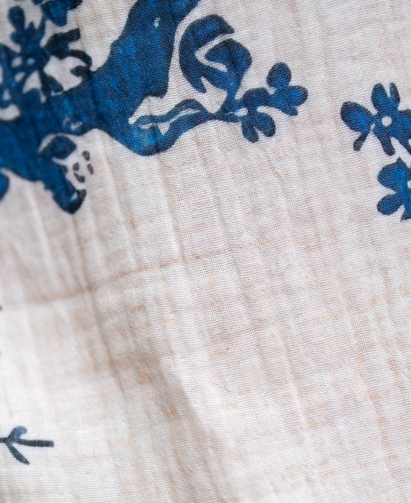Blue Patch Print Kurta Shirt 100% Cotton