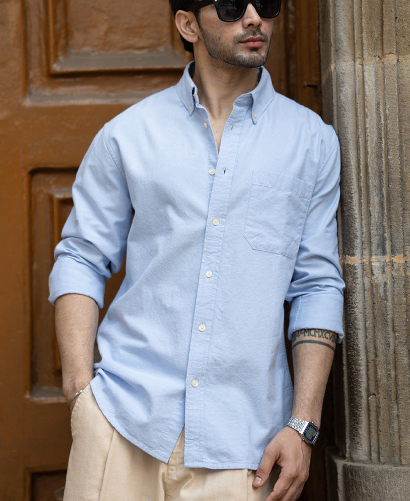 Blue Oxford Button Down Shirt.