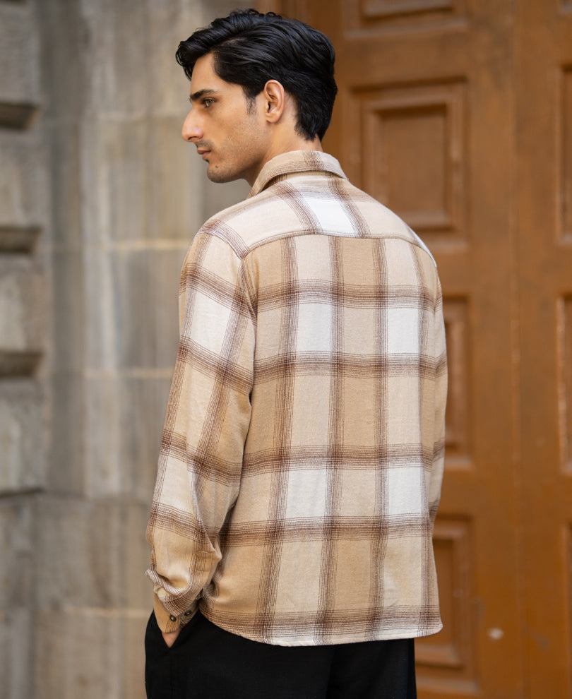 Beige Checks Shirt 100% Cotton