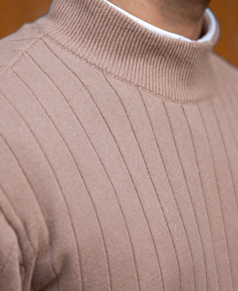 Beige High Neck Cotton Sweater 100% Cotton