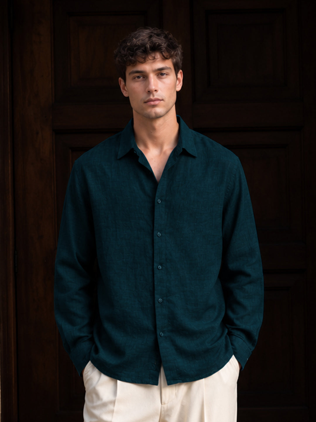 Teal Blue 100% Linen Shirt
