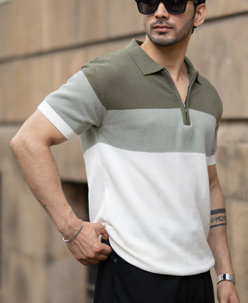 Green Knit Stripe T-Shirt.
