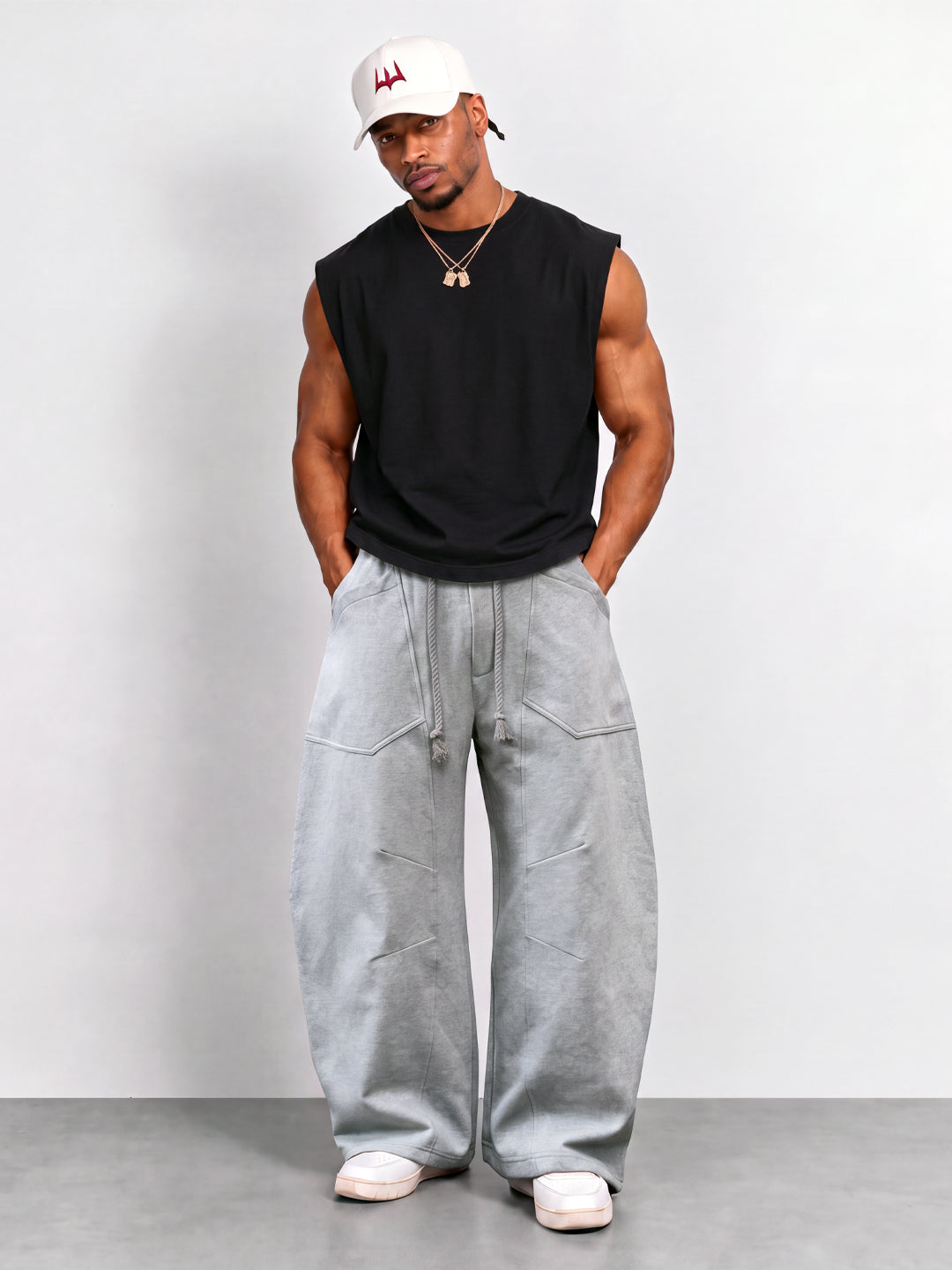 Grey Panelled Barrel Trackpant