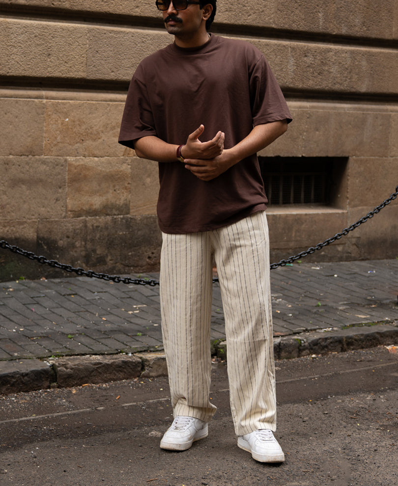 Cream Striped Linen Trouser.