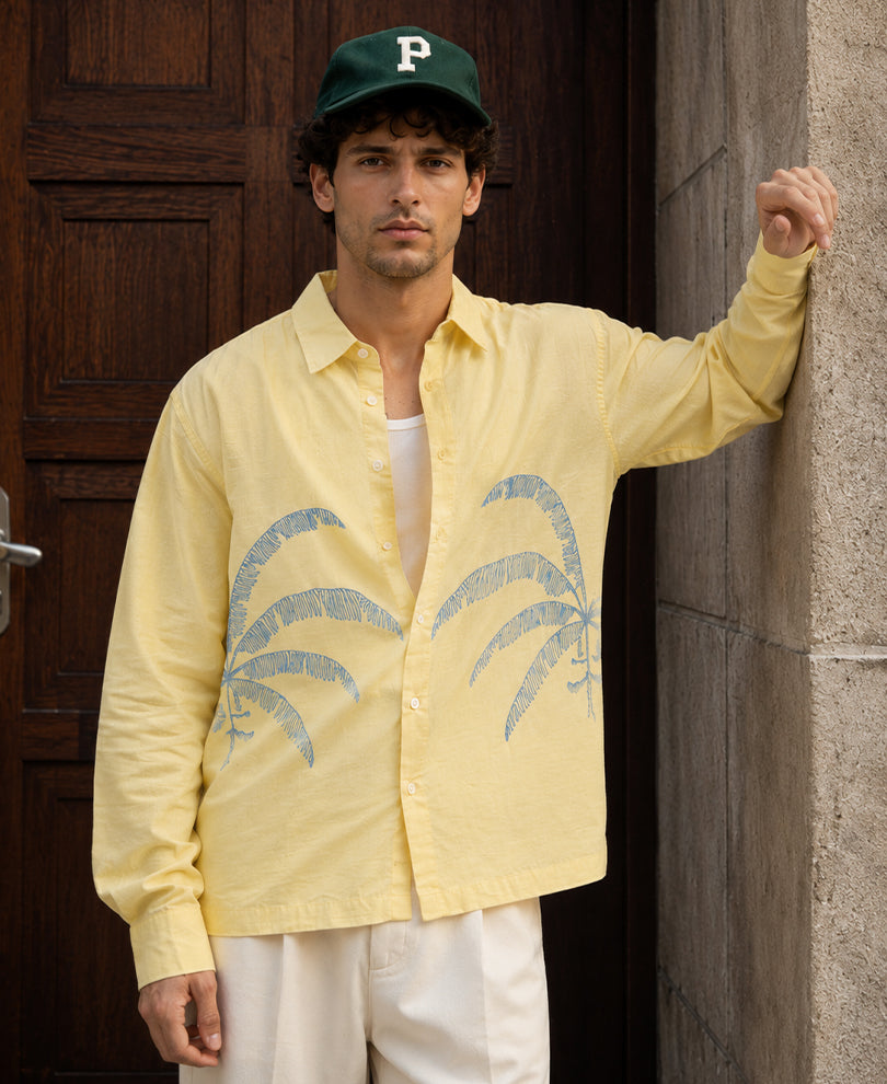 Yellow Embroidered Cotton Shirt 100% Cotton