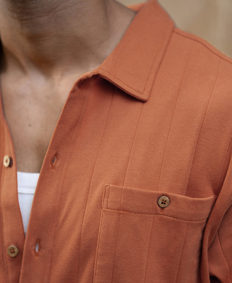 Russet Brown Structure Knit Shirt.
