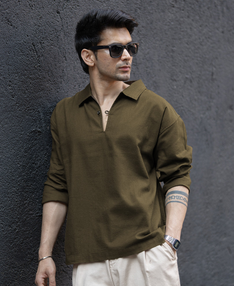 Brown Lightweight Structured Kurta Shirt 100% Cotton
