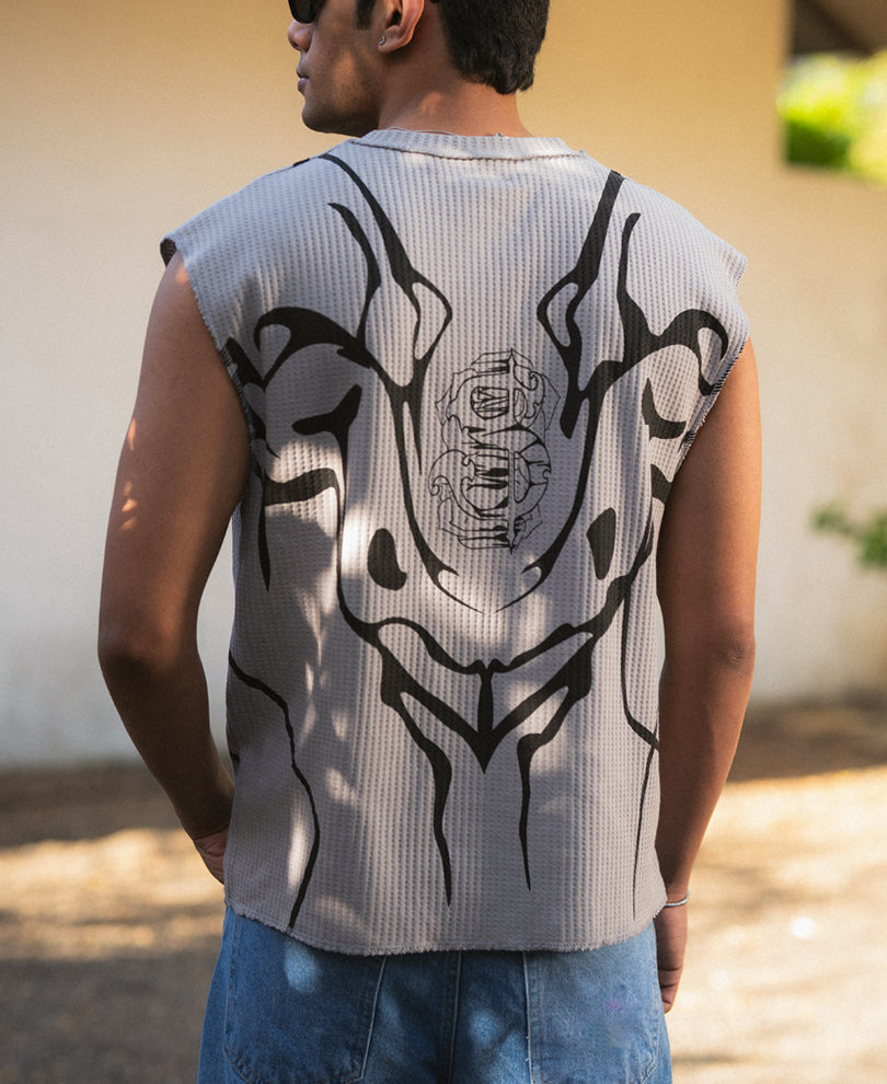Grey Graphic Print Vest.