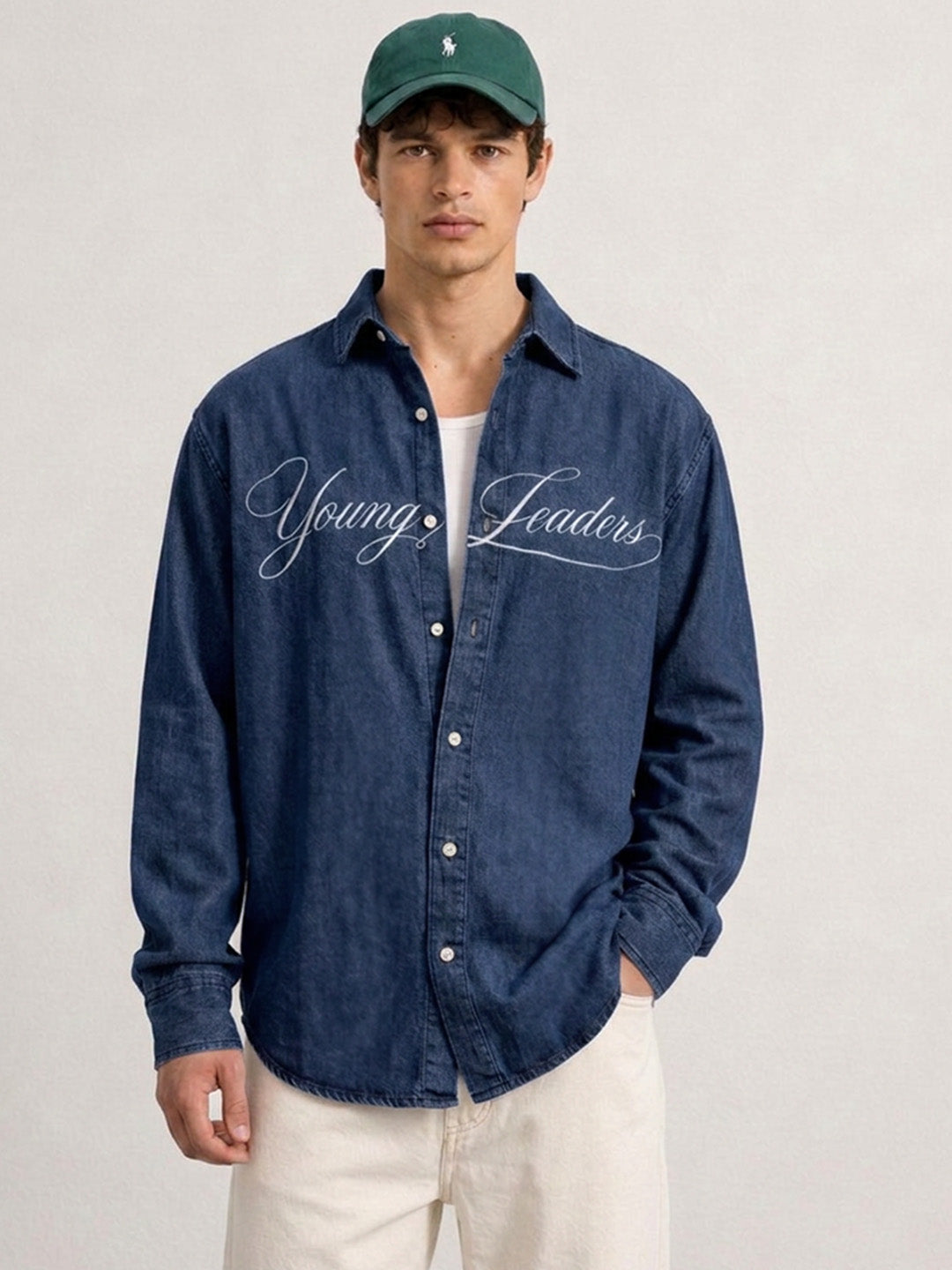Blue Printed Denim Shirt