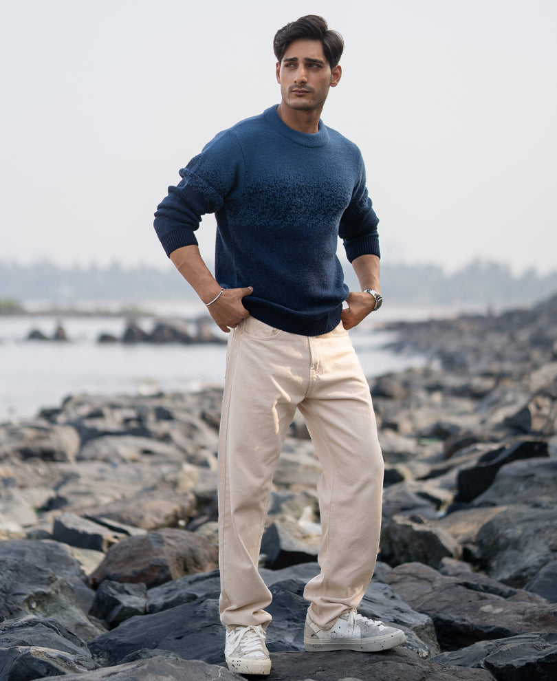 Navy Ombre Jacquard Knit T-Shirt.