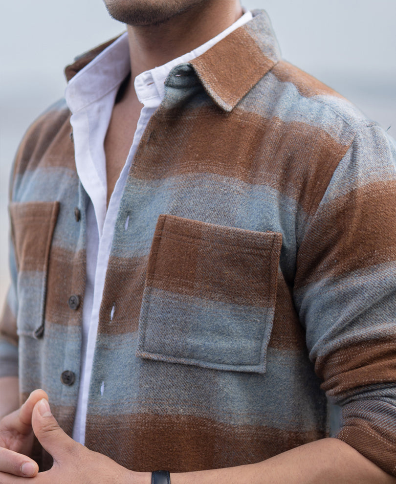 Brown Brushed Checks Shirt.