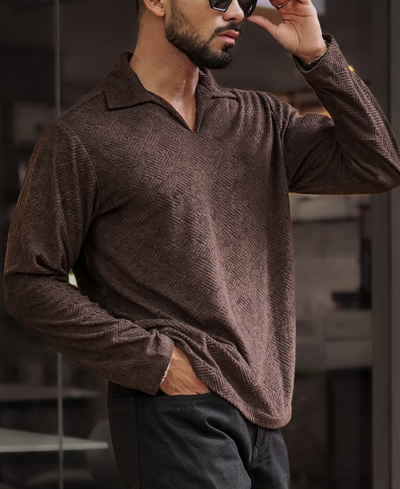 Forest Brown Regular Fit Full Sleeves Tshirt.