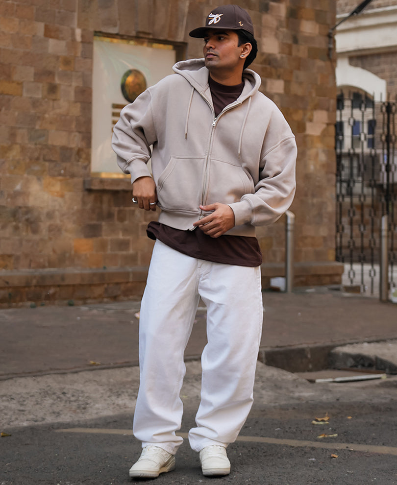 White Denim Solid Baggy Fit Jeans.