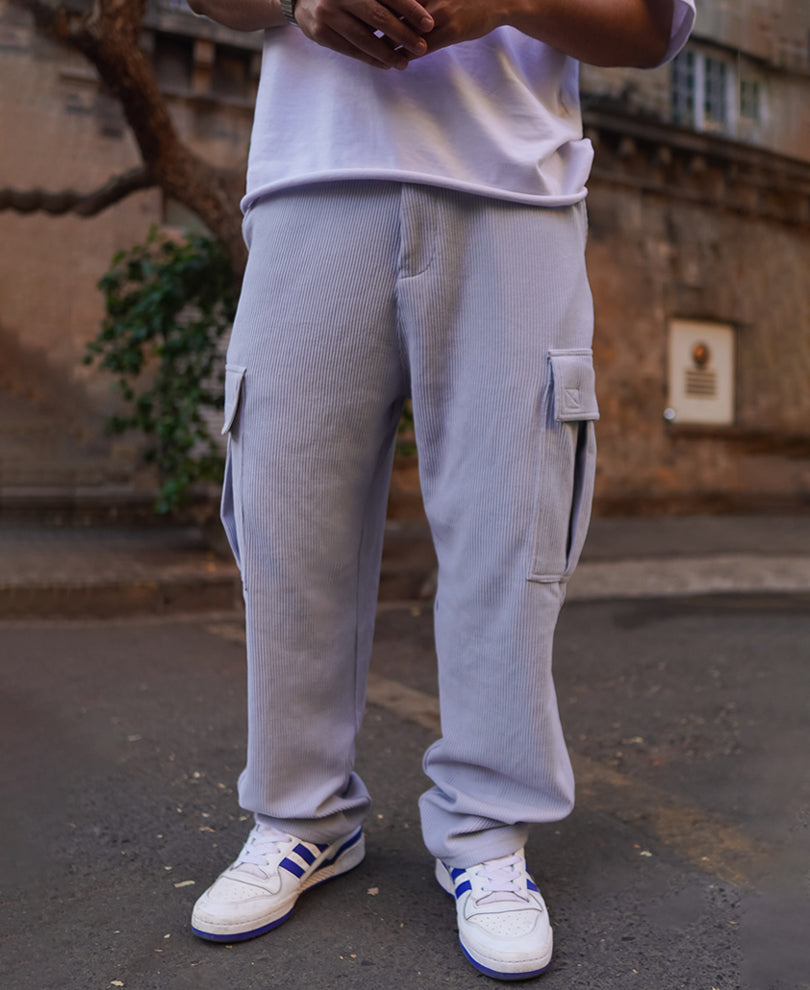 Sky Grey Cargo Pocket Baggy Fit Track Pant.