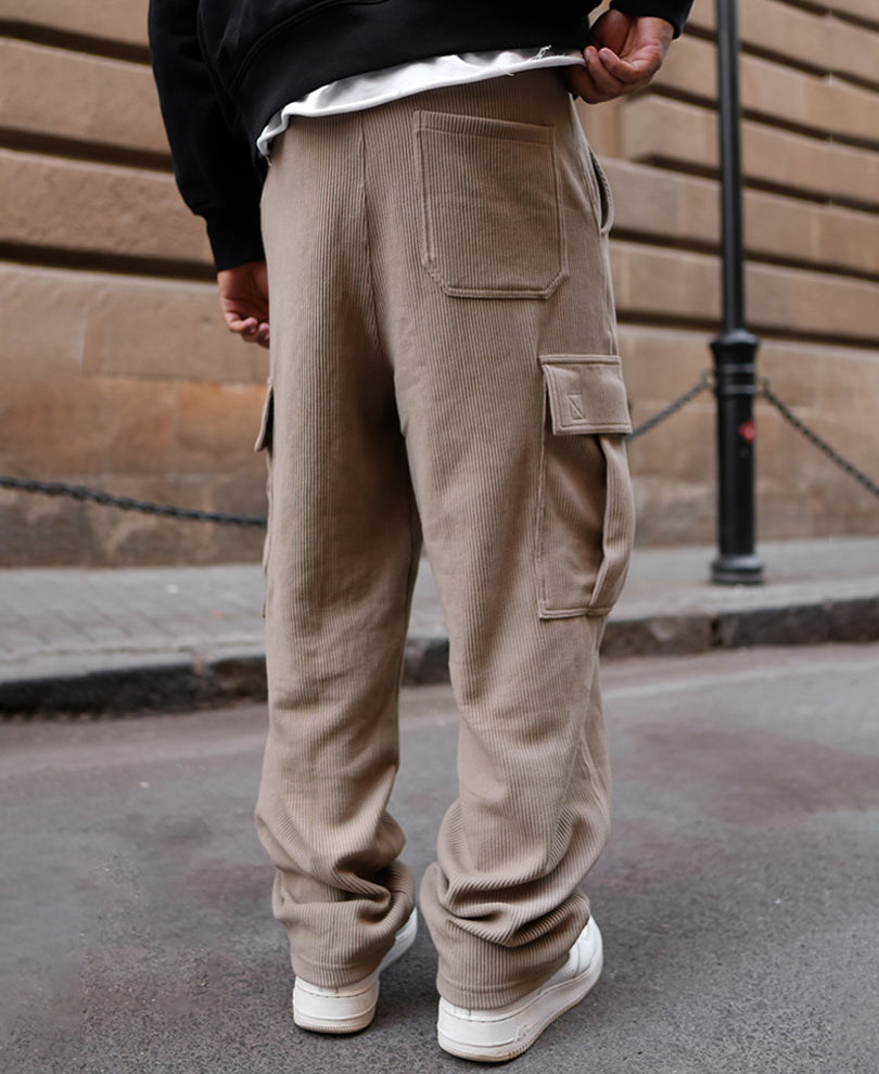 Beige Cargo Pocket Baggy Fit Track Pant.