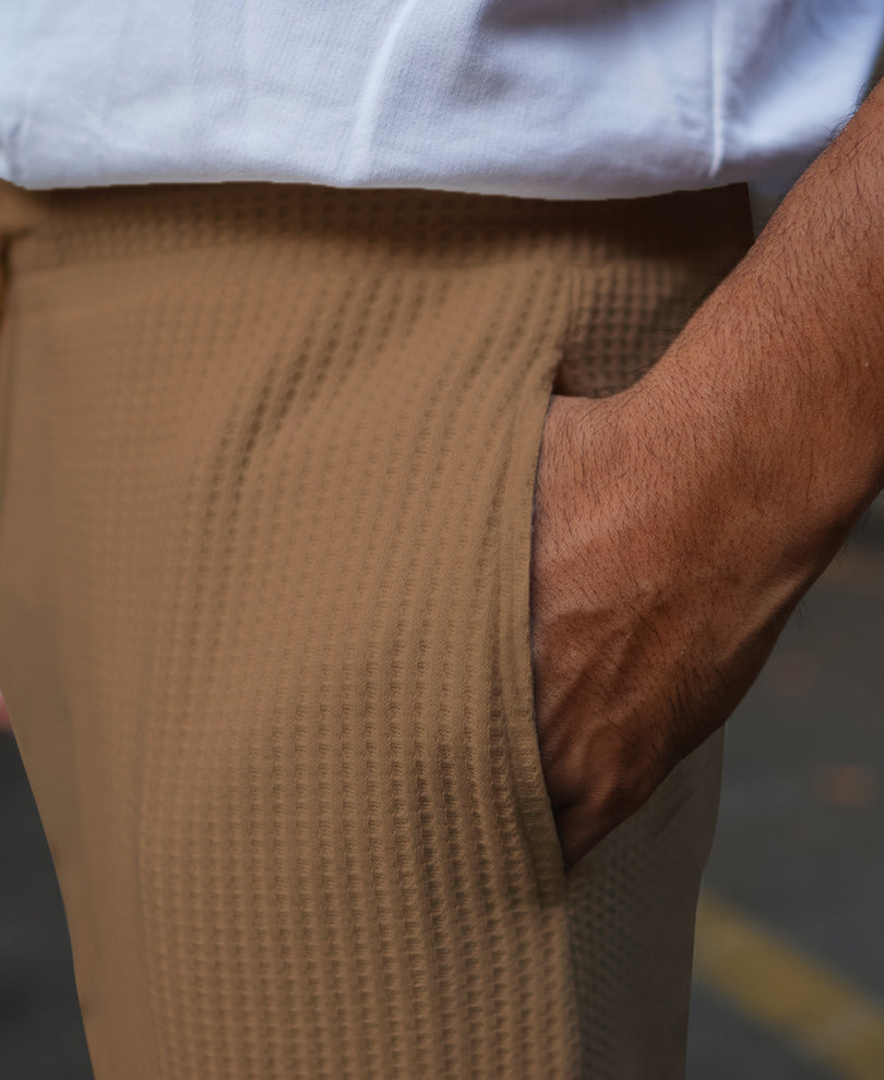 Beige Waffle Baggy Fit Track Pant.