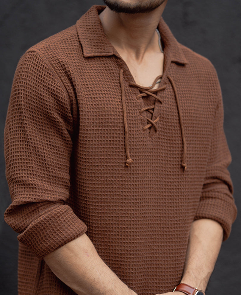 Brown Regular Fit Full Sleeves Shirt.
