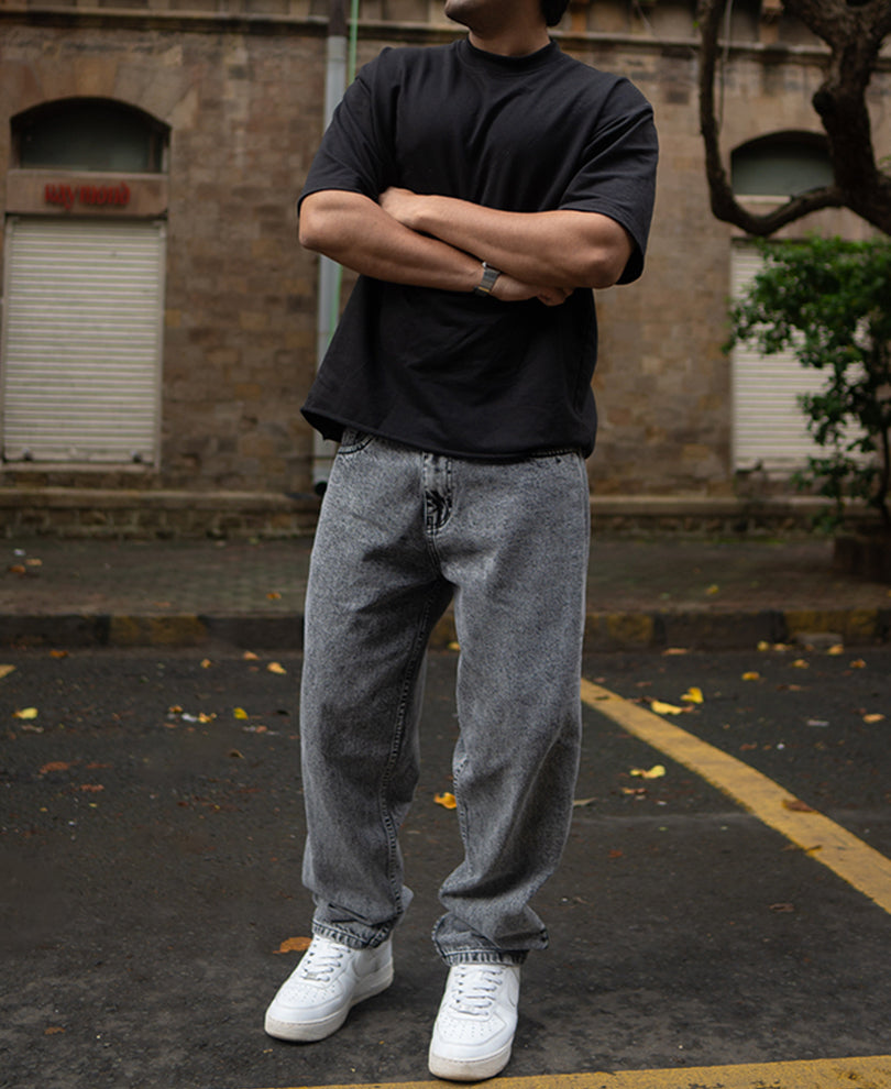 Dark Grey Baggy fit Denim Jeans.