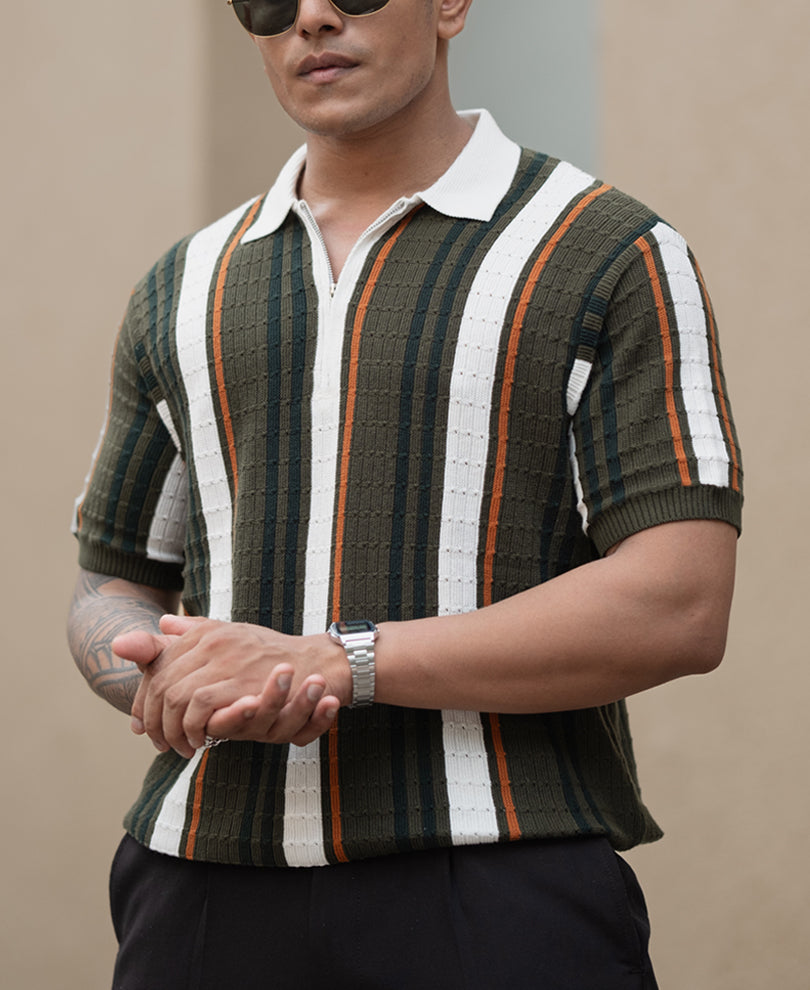 Multicolour Striped Regular Fit Half Sleeve T-Shirt.