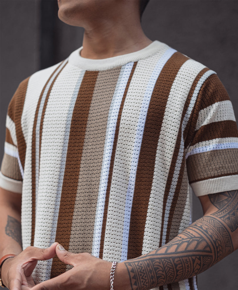 Multicolor Regular Fit Striped Half Sleeves T Shirt.
