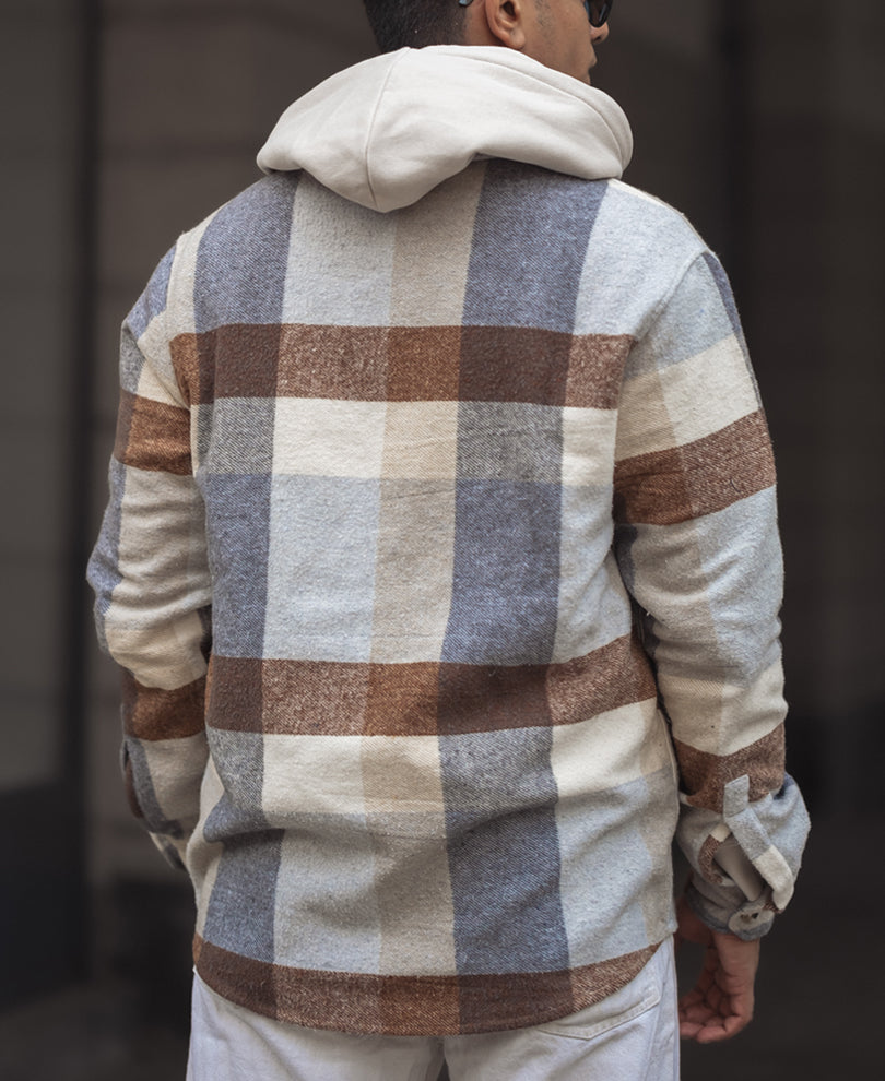 Beige Regular Fit Full Sleeve Shirt With Double Flap Pocket.