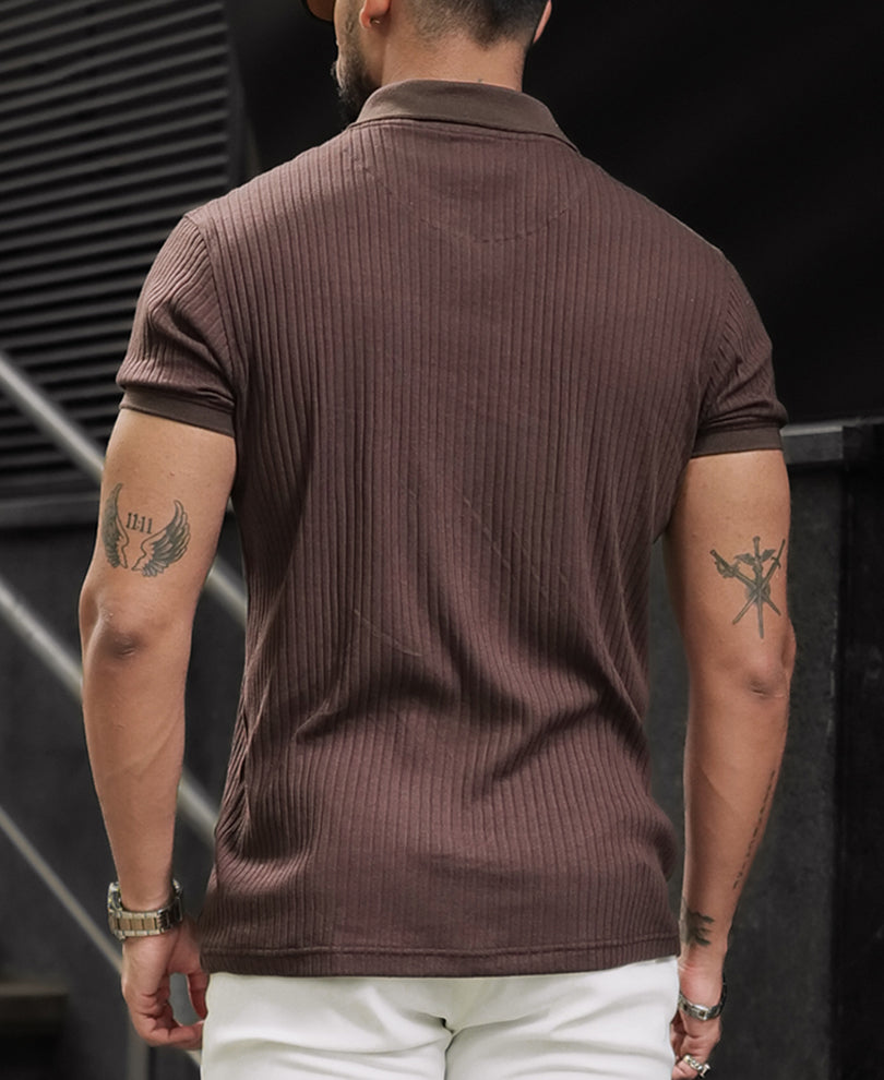 Dark Brown Regular Fit Half Sleeves Tshirt.