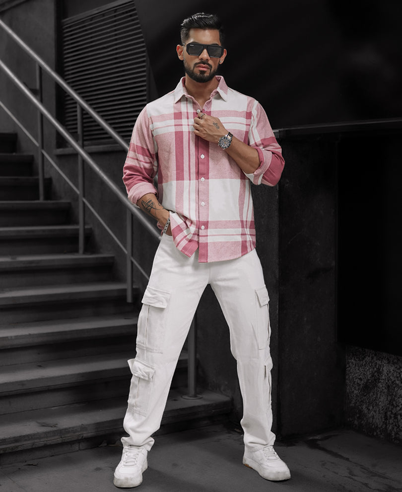 Mauve Pink Regular Fit Full Sleeve Checkered Shirt.