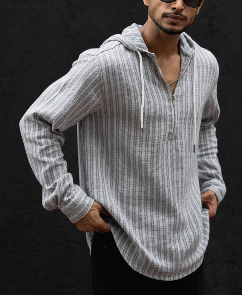 Grey Regular Fit Full Sleeves Hoodie Shirt.
