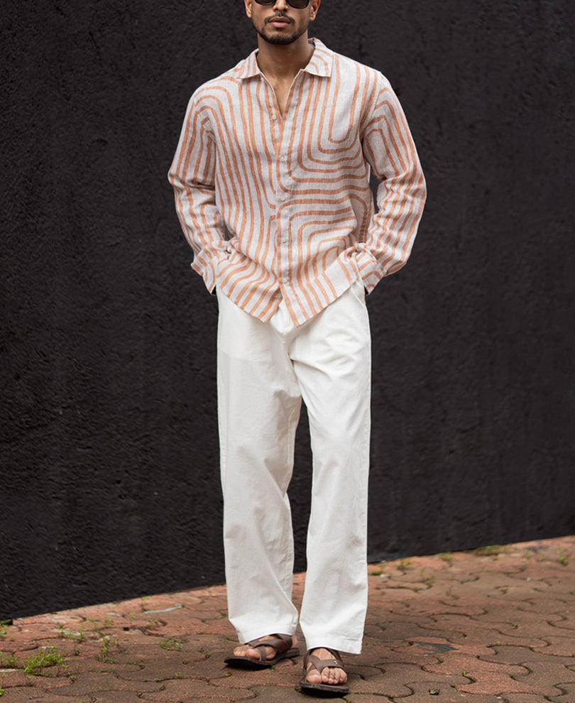 Rust Brown Regular Fit Full Sleeves Shirt.