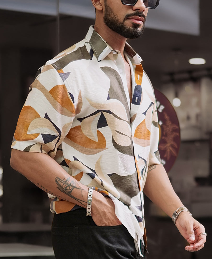 Multi Colour Abstract Print Oversized Half Sleeves Shirt.