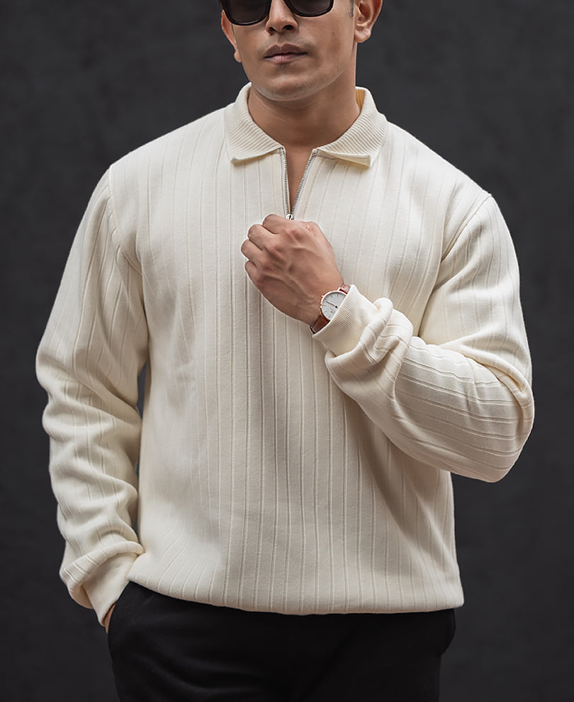 Off-White Regular Fit Structured Full Sleeves T-Shirt.