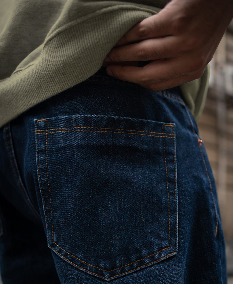 Dark Blue Baggy Fit Denim Jeans.