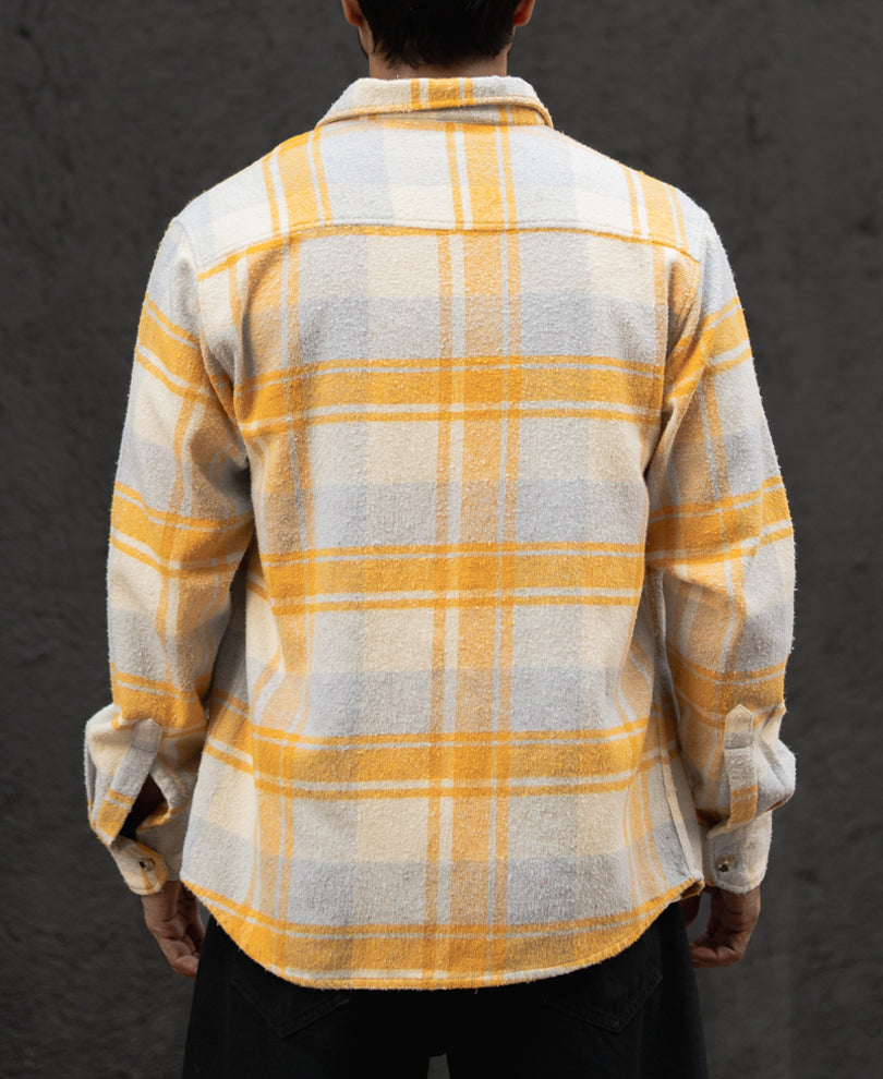Mustard And Off-White Checks Regular Fit Full Sleeves Shirt.