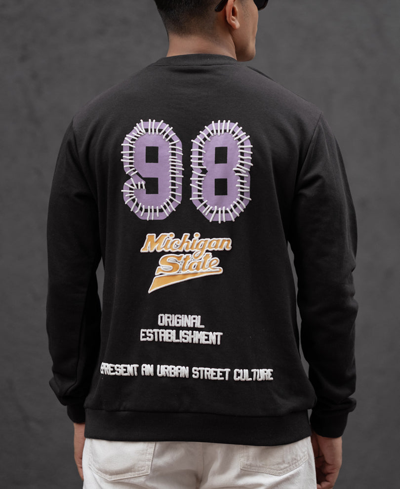 Black Printed Regular Fit Full Sleeves T-Shirt.