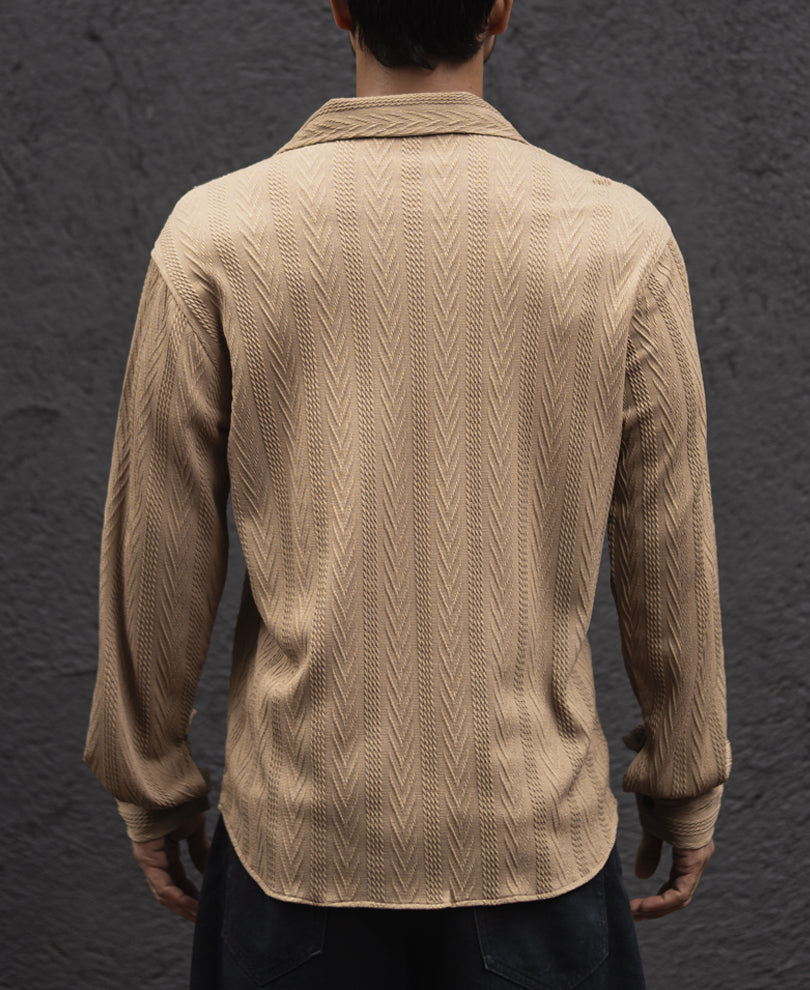 Beige Structured Regular Fit Shirt.