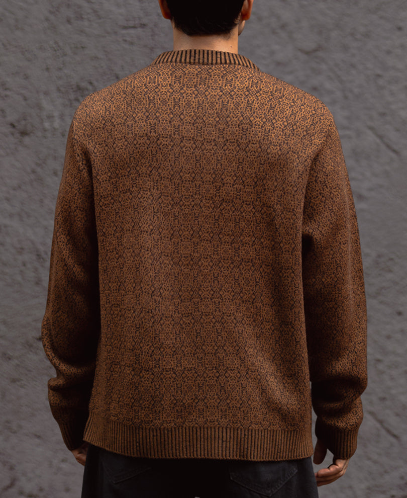 Brown Regular Fit Full Sleeves Round Neck T-Shirt.