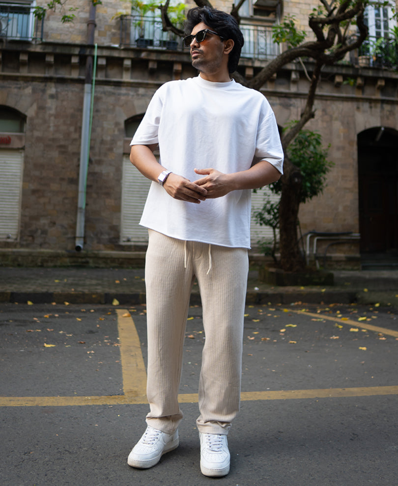 Light Beige Regular Fit Track Pant.